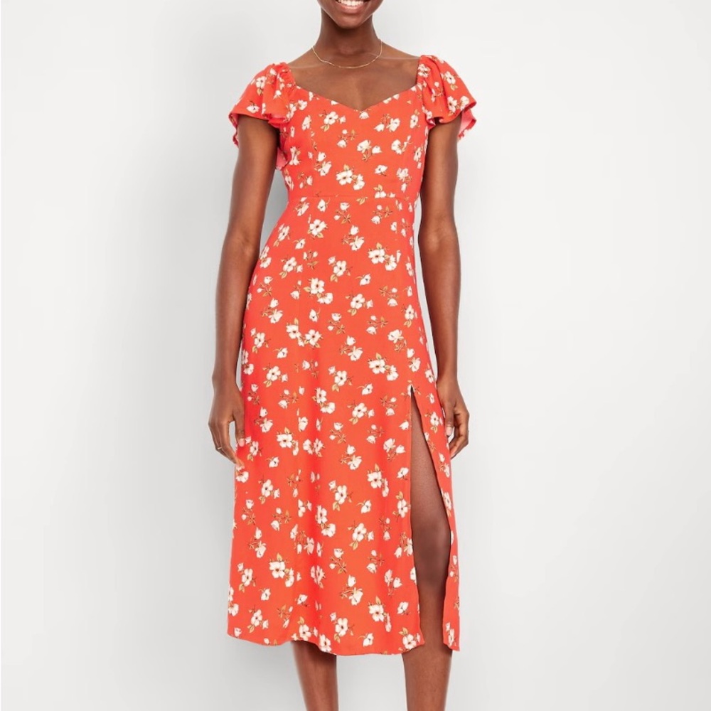 Flutter Sleeve Crepe Midi Dress